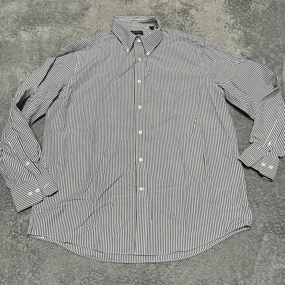 Lauren Ralph Lauren Black Label Shirt Mens 17.5 Blue Stretch Regular Striped